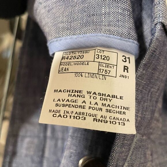 Riviera Red Pants Mens 31R Italian Linen Chambray Flat Front Unstructured - Picture 7 of 9